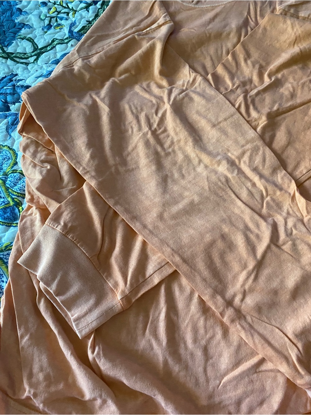 Peach Long Sleeve Women's Top - Soft Lightweight Ruched Sides w/Drawstrings NWOT